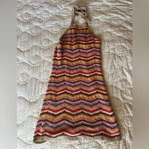 SO Juniors Crochet Halter Dress with Red, Purple and Orange Stripes